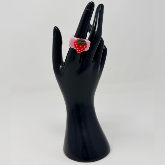 Forever 21 Jewelry - Pink Strawberry Ring Fruit Print 3D Rings Y2K Jewelry Fruity Gingham Accessories